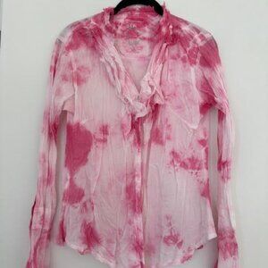 Cino Pink Tie Dye Ruffle front shirt - Bell sleeve wih buttons. Size M